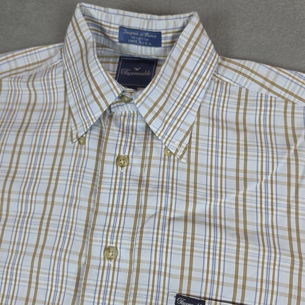 Faconnable Plaid Button Up Shirt Mens S Fits XXL Made USA Short Sleeve